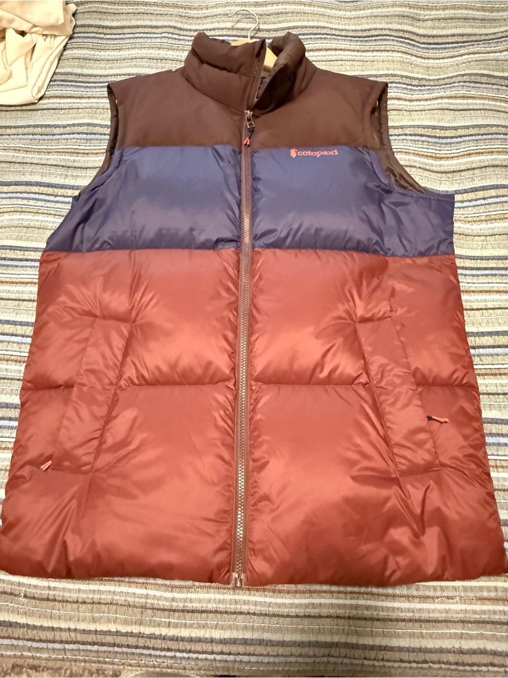 cotopaxi Chestnut Brown, Maroon & Navy Men's Down Vest
